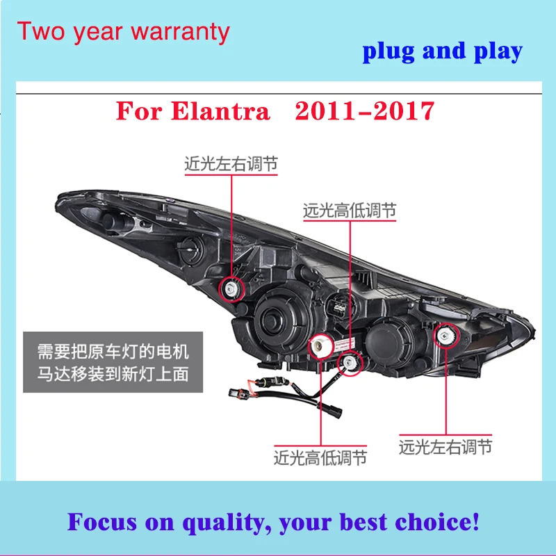 Автомобильный Стайлинг Головной фонарь для фары для автомобиля Hyundai Elantra 2011- года Elantra MD Светодиодный фонарь H7 D2H Hid вариант биксеноновый луч