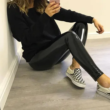 

Womens Sexy Black Pants Slim Soft Strethcy Shiny Wet Look Faux Leather Ladies Leggings Trousers SER88