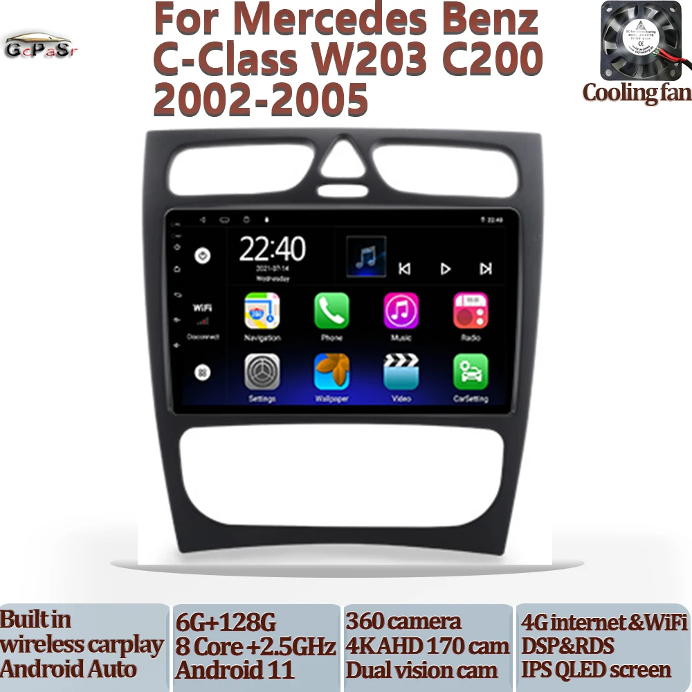 Car Radio Video Multimedia Player For Mercedes Benz C-Class W203 C200 2002-2005 Android11 Navigation GPS Autoradio Touchscreen | Автомобили