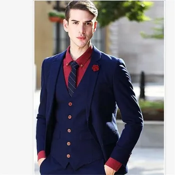 

New Classic Men’s Suit Smolking Noivo Terno Slim Fit Easculino Evening Suits For Men Navy Blue Wedding Formal Bridegroom Skinny