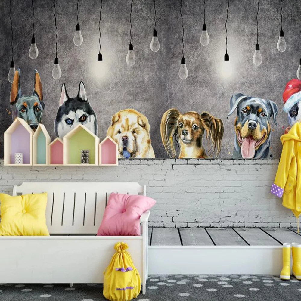 

Drop Shipping Custom 3D Photo Wallpaper Modern Minimalist Nordic Cute Puppy Animal Personality Children Room Wall Paper