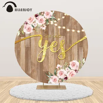 

Allenjoy Wooden Floor Circle Banner Bead Curtain Flowers Wedding Backdrop Photobooth Engagement Party Round Background Photozone