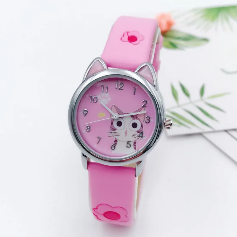 Новое поступление, милые детские модные часы с котом, кварцевые детские часы для мальчиков и девочек, подарок для студентов, часы Relogio kol saati