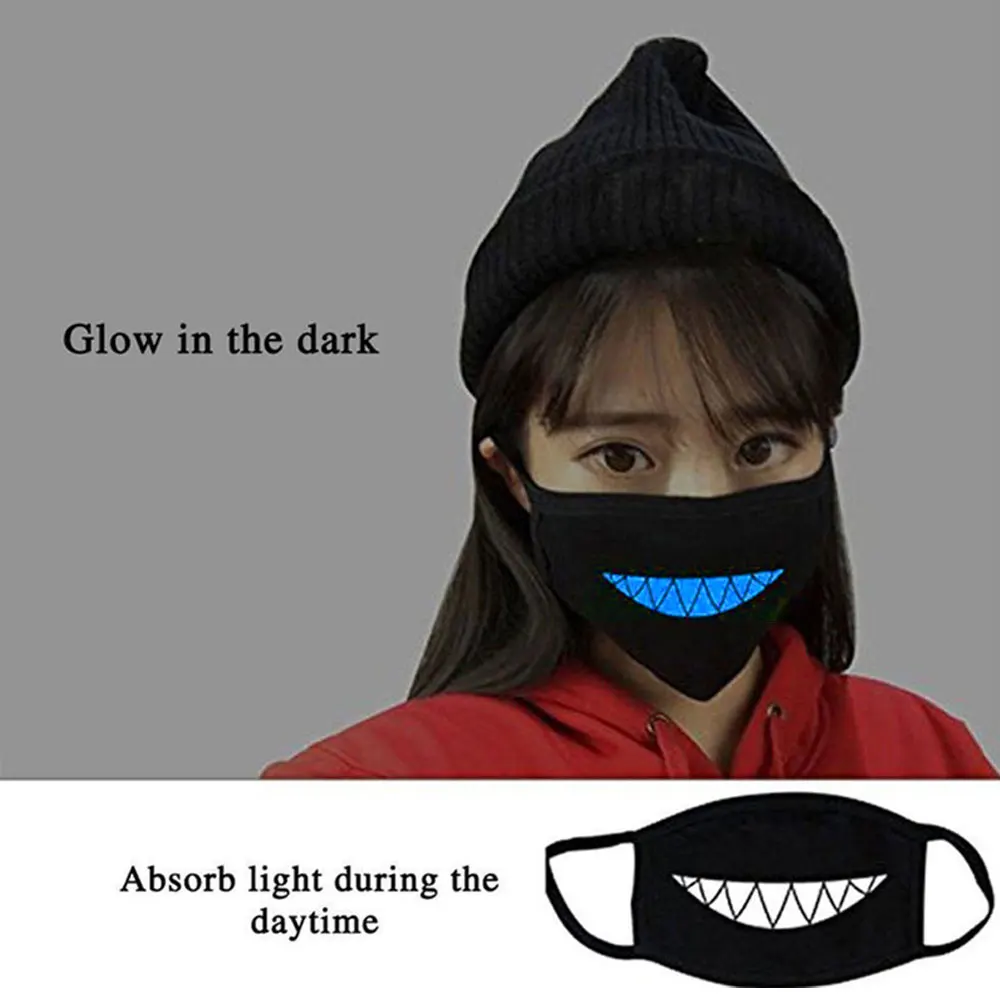 1 шт. светящаяся хлопковая унисекс маска против пыли черная маска для рта с синим принтом зубов вампира для мужчин, женщин, мальчиков и девочек