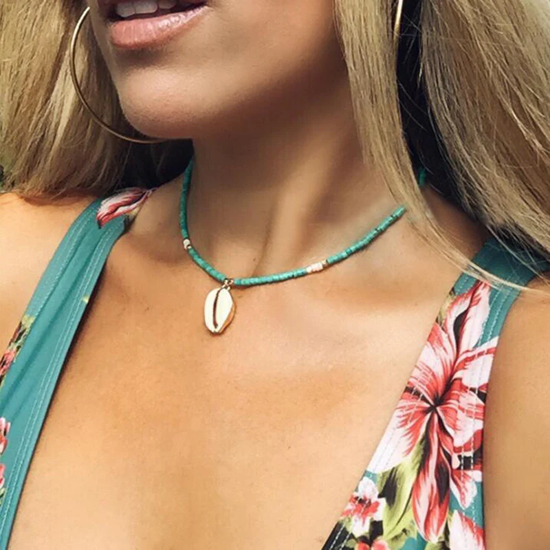 

Summer Shell Pendant Necklace Choker Mini String Beading Necklaces Personalized Ethnic Women Necklace Gift