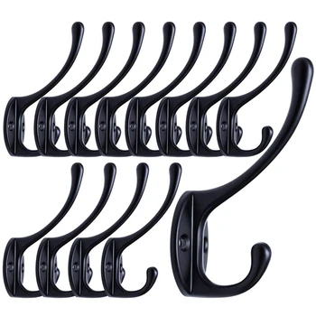 

13 Pcs Double Coat Hooks, Wall-Mounted, with 26 Screws, Vintage Hooks, Wall Hooks for Hanging Clothes, Etc. (Black)