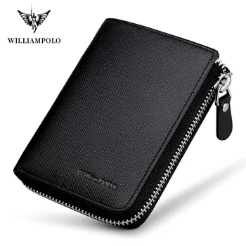 

WILLIAMPOLO Brand Fashion Zipper Mini Wallet Genuine Leather Men Wallet Short Purse With Coin Pocket Cowhide Money Pocket