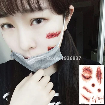 

Nu-TATY Waterproof Temporary Tattoo Sticker 4 Set Simulation Series Horror Graphic Scratch Wound Blood Hole
