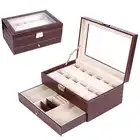 12 слотов коробка для часов мужские часы Органайзер из искусственной кожи чехол с ювелирным ящиком для хранения и дисплей коричневый - 4