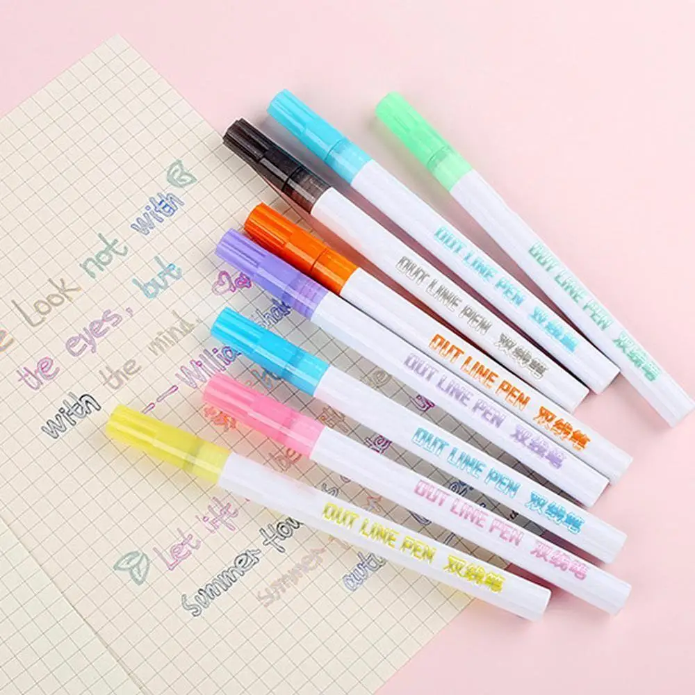 

8 Colors Double-line Pens Highlighter Dual Double Line Fluorescent Pen Drawing Marker Pen Stationery School Supply