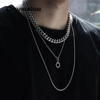 

Stainless Steel Charm Pendant Necklace for Men Women Curb Cuban Box Link Chain Necklace Multi Layered Gold Silver Color LTNM001