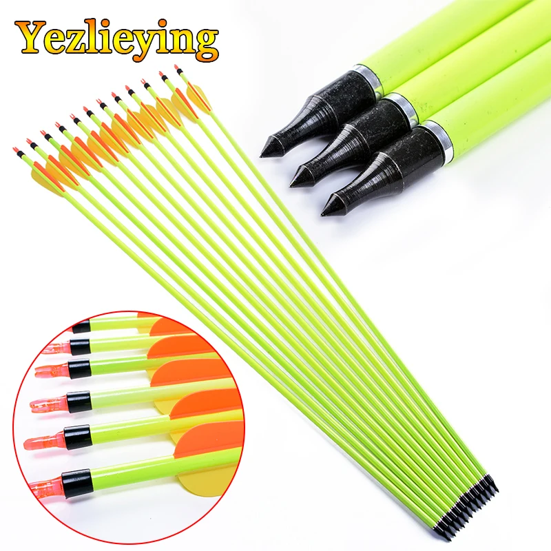 6/12/24 pcs 30 Inches Mixed Carbon Arrow Spine 500 Fluorescent Yellow Shaft for Compound Bow Archery Shooting