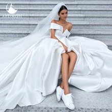 

Aedmgh Ball Gown Vintage Stain Wedding Dresses 2022 Strapless Off The Shoulder Robe De Mariee Simple Court Train Bridal Dress