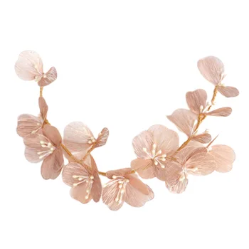 

Luxury Handmade Hair Tiara Bride Garland Jewelry Gold Color Silk Petals Hair band Women Copper Headband Wedding Hair Accessory V