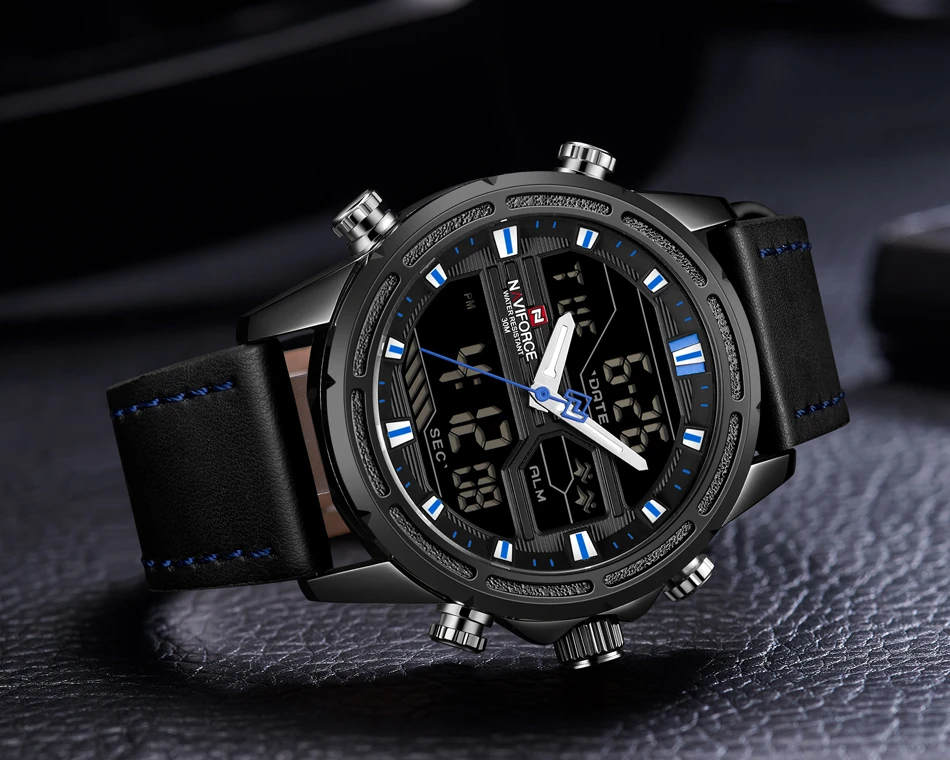 NAVIFORCE, спортивный светодиодный цифровой топ, люксовый бренд, нержавеющая сталь, кварцевые часы, мужские часы, армейские военные наручные часы, Relogio Masculino