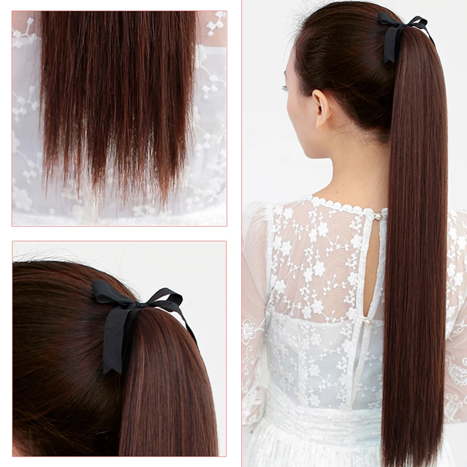 WTB Synthetic Super Long Straight Drawstring Ponytail Hairpiece High Temperature Fiber Clip in Hair Extensions Pony Tail fake hair extensions