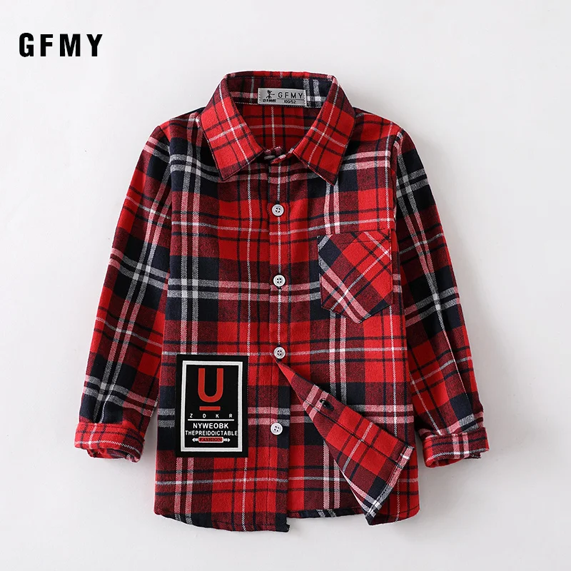 GFMY/ г. Осенняя хлопковая Модная рубашка в клетку с длинными рукавами для мальчиков От 2 до 14 лет повседневная одежда для больших детей может быть пальто