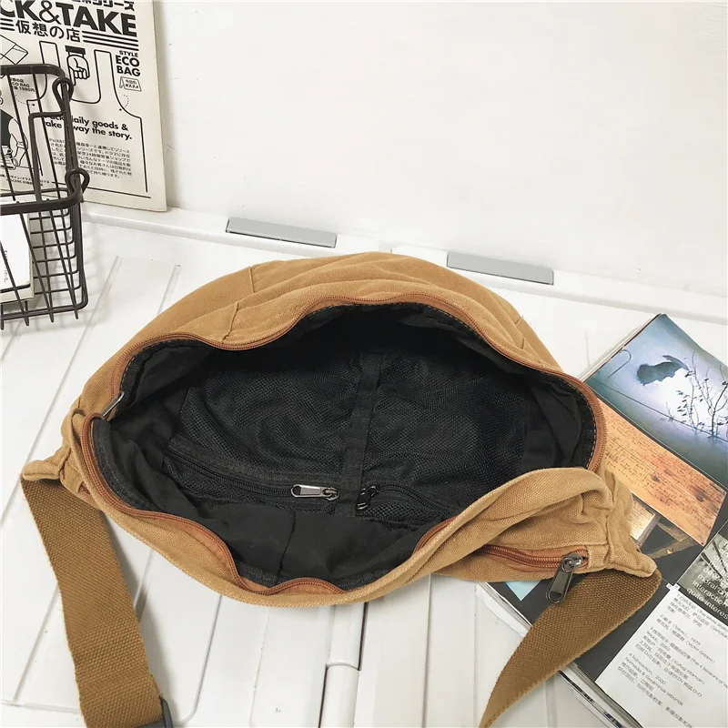Large Capacity Canvas Messenger Bags Solid Color Unisex Leisure Or Travel Bags Preppy Style Cottton Crossbody Bag for Men