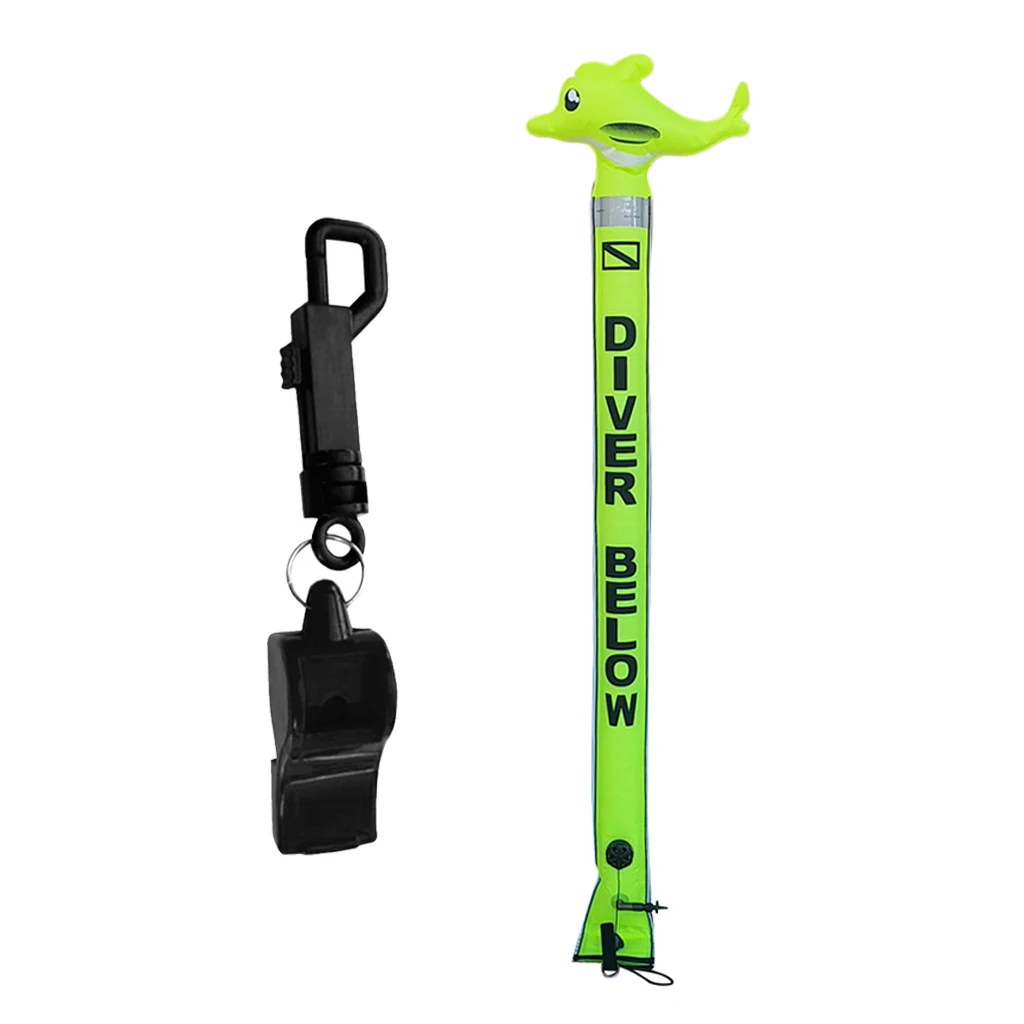 Scuba Safety Sausage Tube Diver Below SMB & Emergency Survival Whistle with Clip Surface Marker Buoy