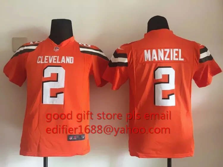 Прошитый Молодежный Кливленд s для детей 2 Джони манзил 23 Joe Haden Вышивка Логотипы Размер s до XL Джерси - Цвет: Синий