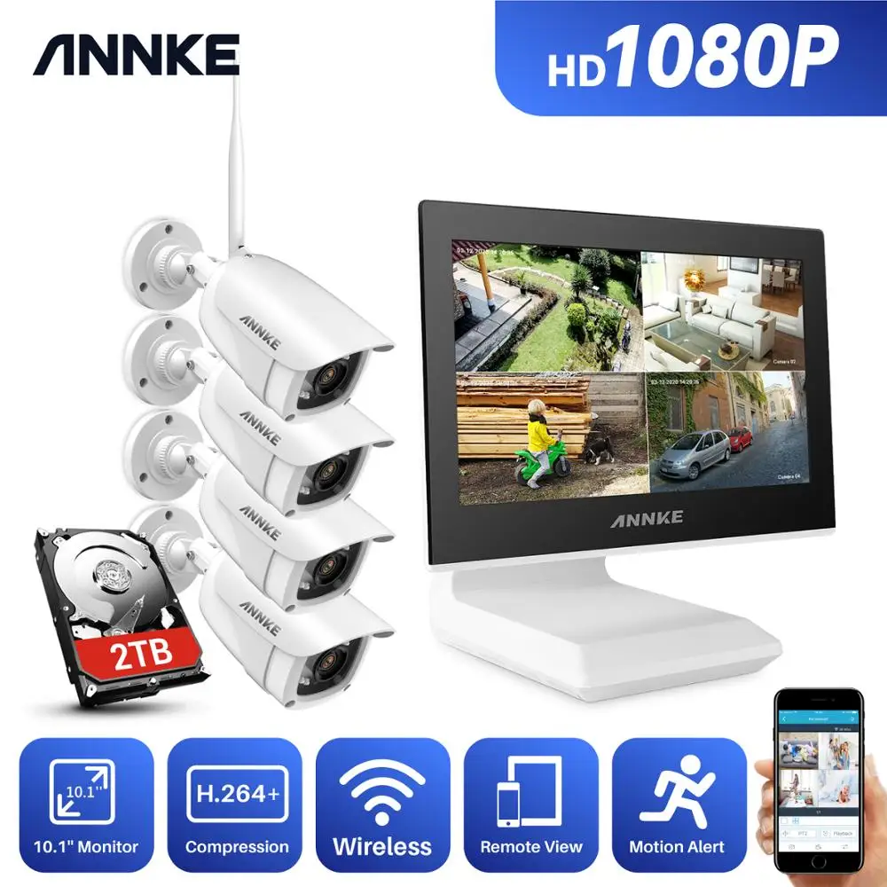 Беспроводная система видеонаблюдения ANNKE 4 канала 1080P FHD 10-дюймовый ЖК-экран NVR шт. 2