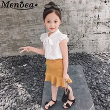 Menoea/комплекты детской одежды г.; Модная стильная детская Футболка с рукавами-бабочками+ короткие штаны; комплекты одежды