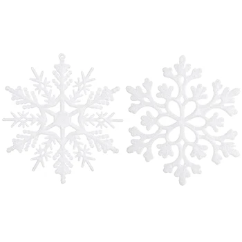 

36Pcs Plastic Snowflake Ornaments,Sparkling White Iridescent Glitter Snowflake Ornaments on String Hanger for Decorating,Craftin