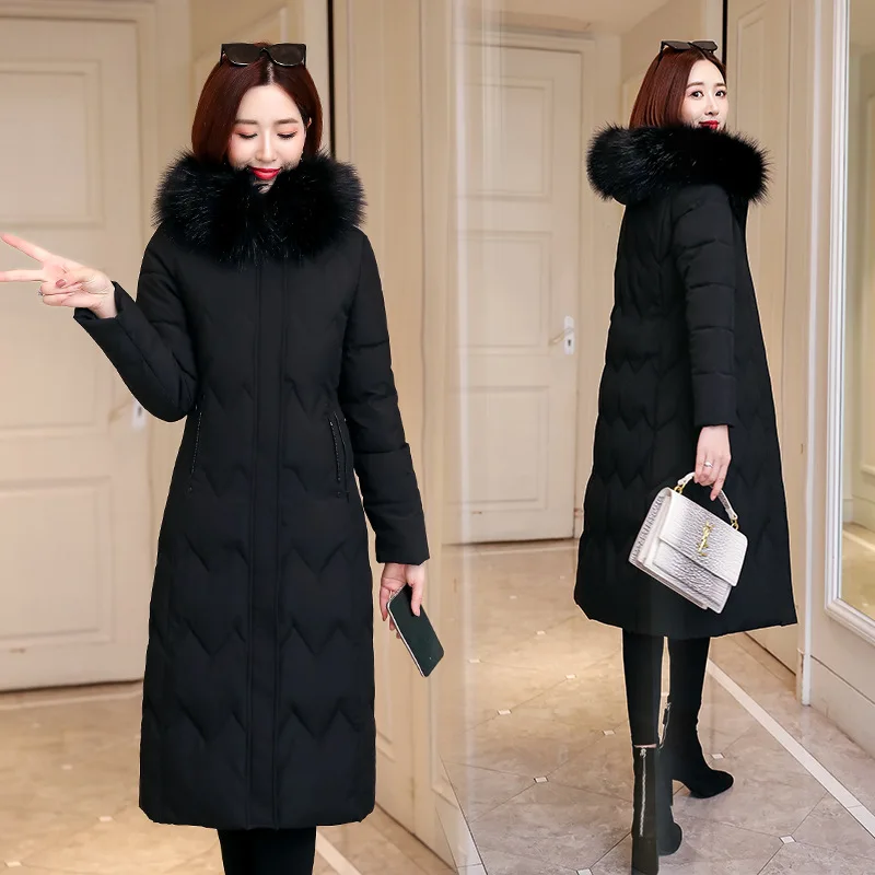 

Long Cotton-padded Clothes Women's 2019 Winter New Style Large Fur Collar WOMEN'S Quilted Cotton Coat Korean-style Loose-Fit Sli