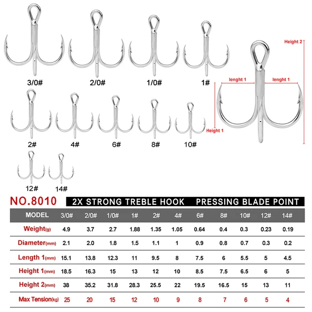 PROBEROS 20Pcs/lot Saltwater Fishing Hooks Treble Hooks 1#-2#-4#-6