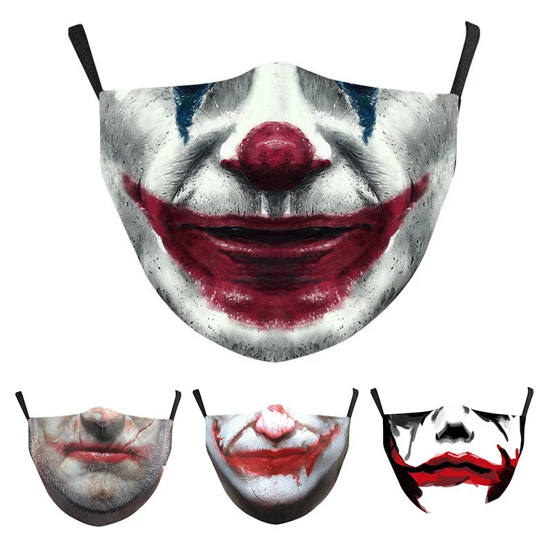 

1PCS Adult Cosplayer Anime Face Mask 3D Printing Fabric Protective Masks PM 2.5 5 Layers Filter Washable Reusable Face Masks