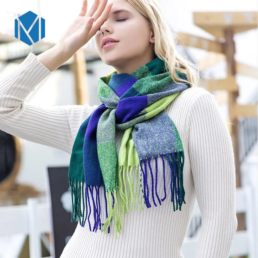 

190*35cm Autumn Winter Female Imitation Cashmere Plaid Scarf Women Luxury Long Lattice Shawl Wrap Soft Scarves Foulard Femme