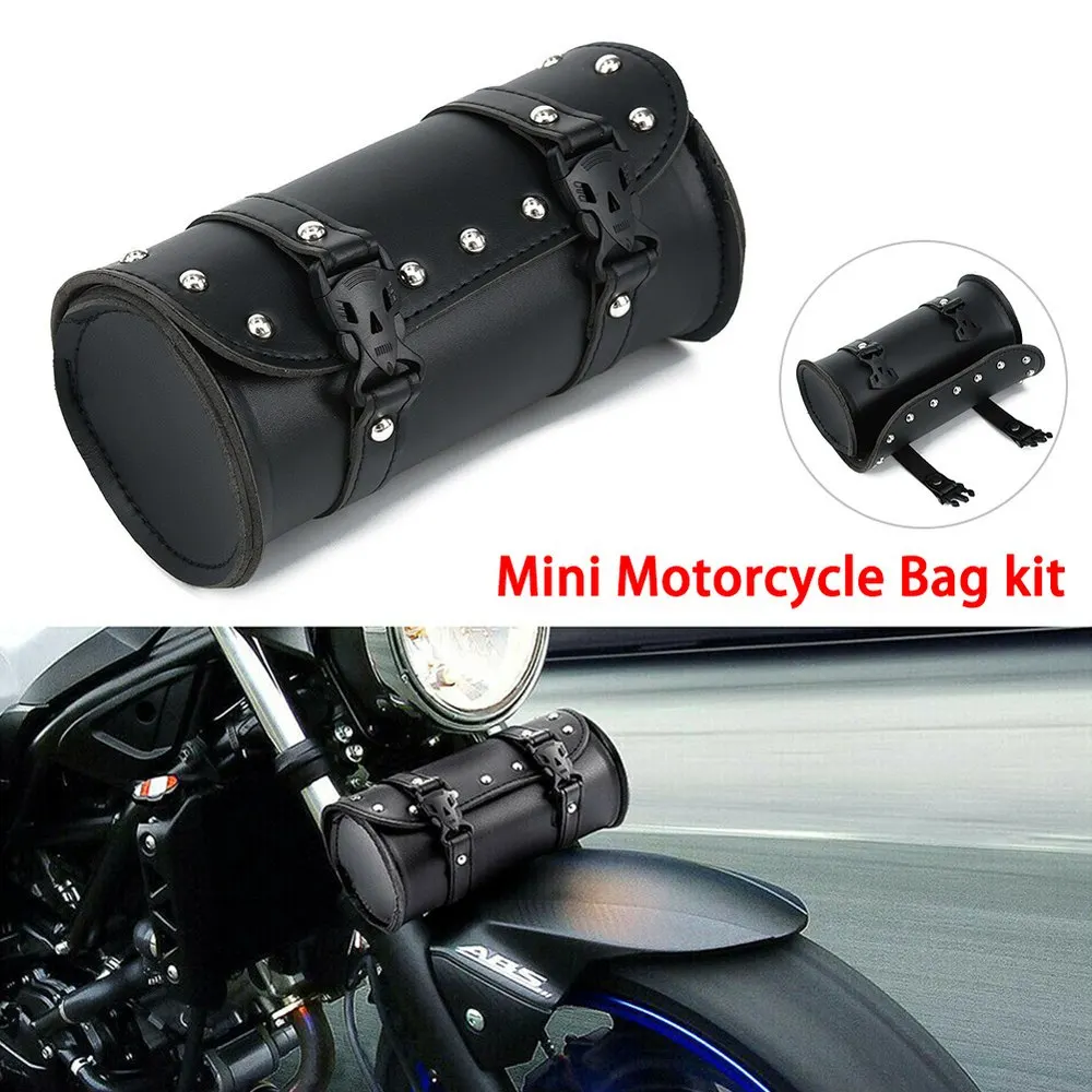ROUND SMALL SOFT LEATHER FORK OR HANDLEBAR TOOL BAG FOR MOTORCYCLES HARLEY 