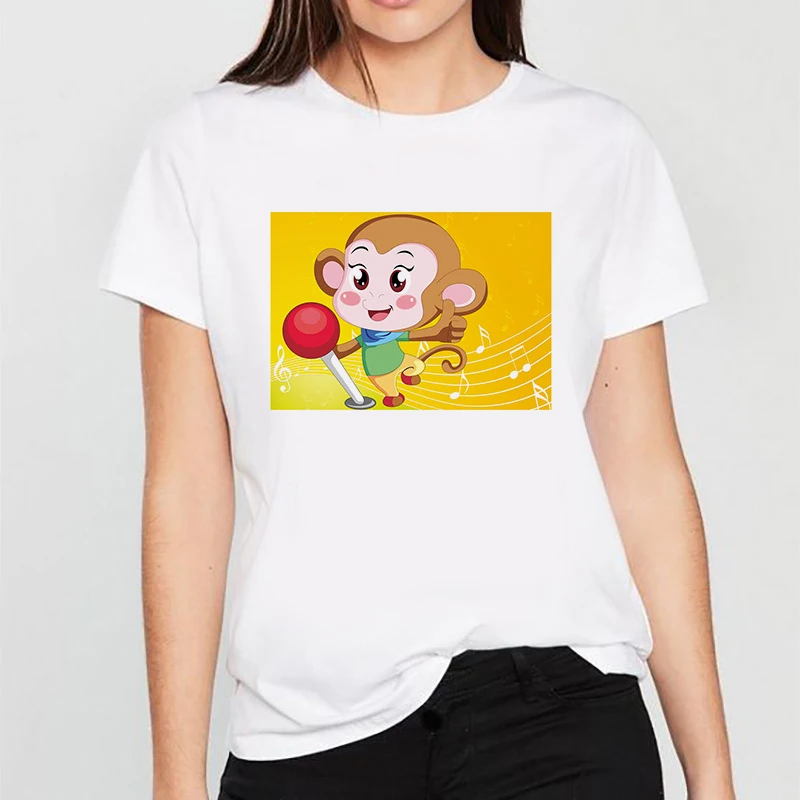 

Fashion Little monkey who likes bananas T Shirt Women Lovely Print Short Sleeved O-neck T-shirt Vintage Tshirt Harajuku Tops