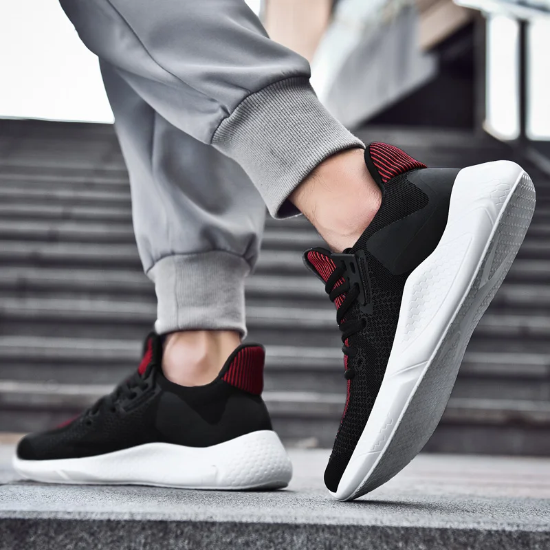 Мужские кроссовки Flyknit с сеткой, дышащие, большие размеры, легкая спортивная обувь для улицы, нескользящая прогулочная обувь, мягкие мужские кроссовки