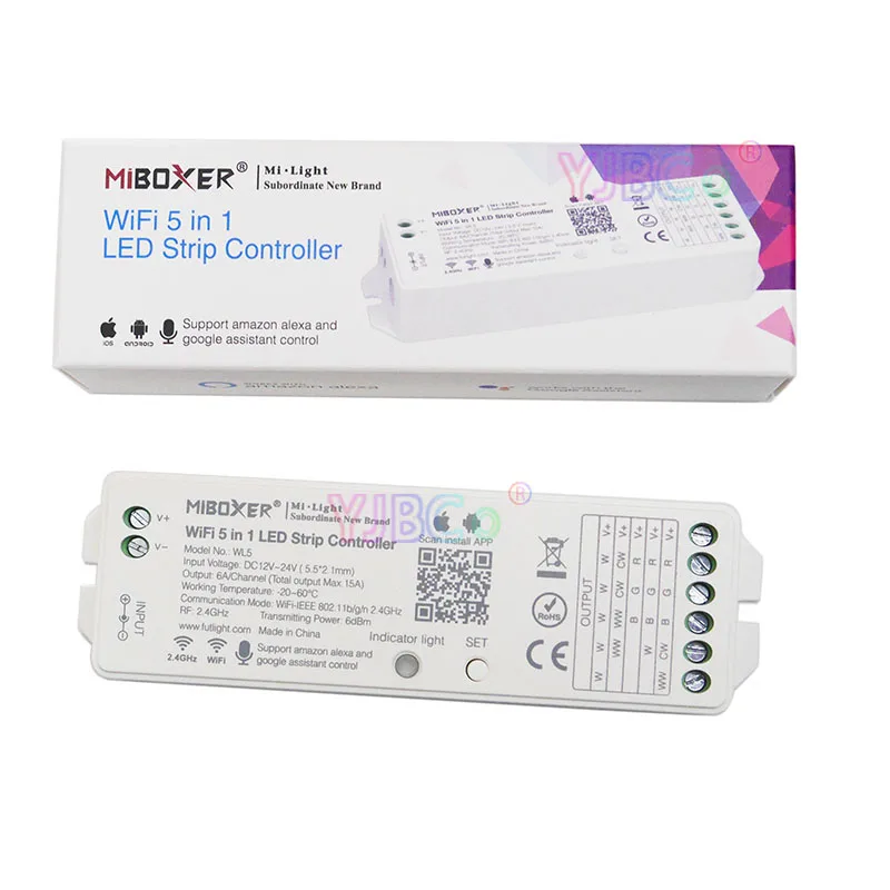 Miboxer WL5 2 4G 15A 5 в 1 светодиодный контроллер Wi Fi для одноцветных CCT RGB RGBW + ных лент