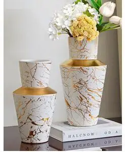 

CERAMIC VASE GOLDEN RETICULATED MARBLE TEXTURE FLOWERS POT FLOWER ARRANGEMENT CRAFTS PORCELAIN VASES FLORAL HOME DECOR MODERN
