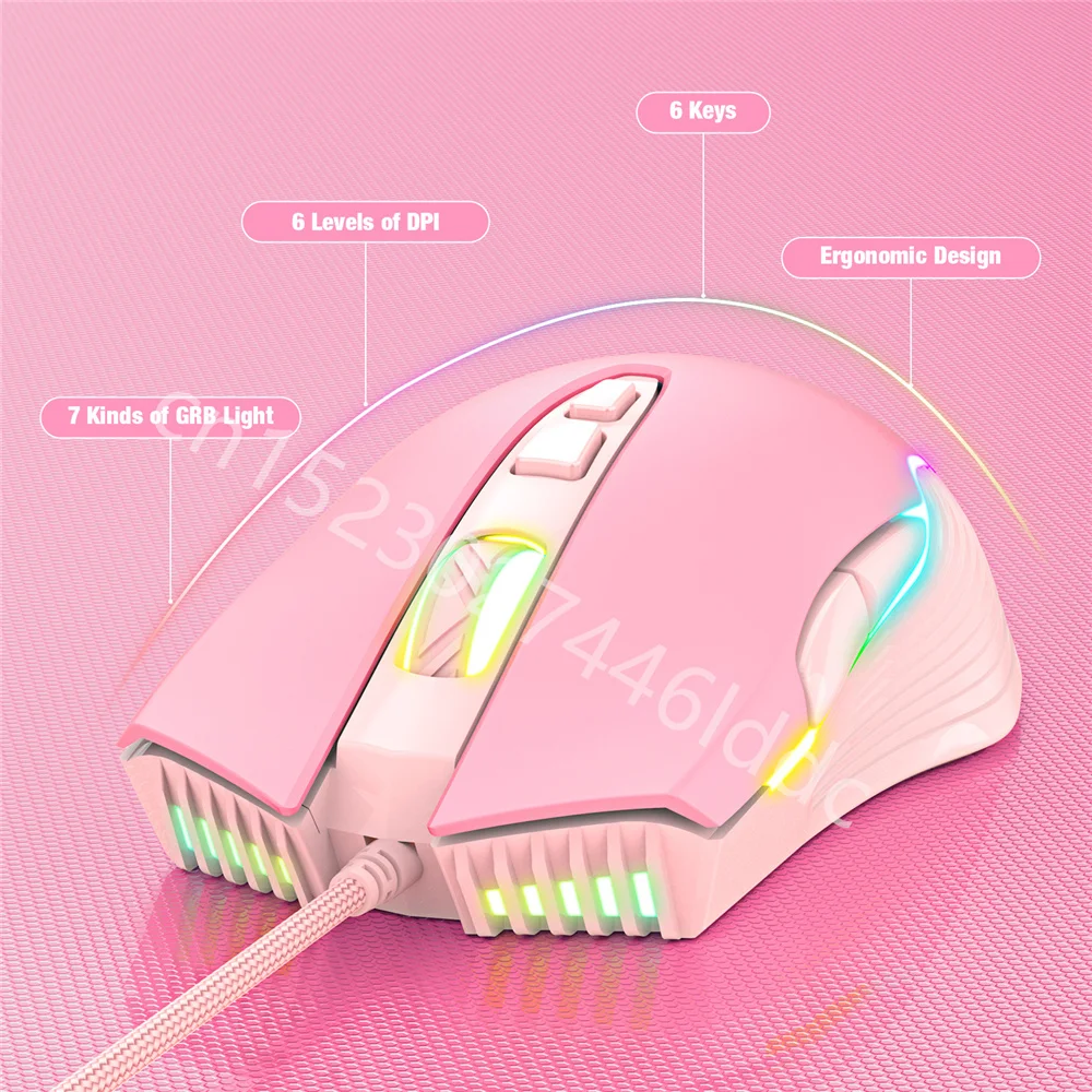 Gaming Keyboard Mouse and Wired Pink Cute Cat Ear Headset For PC