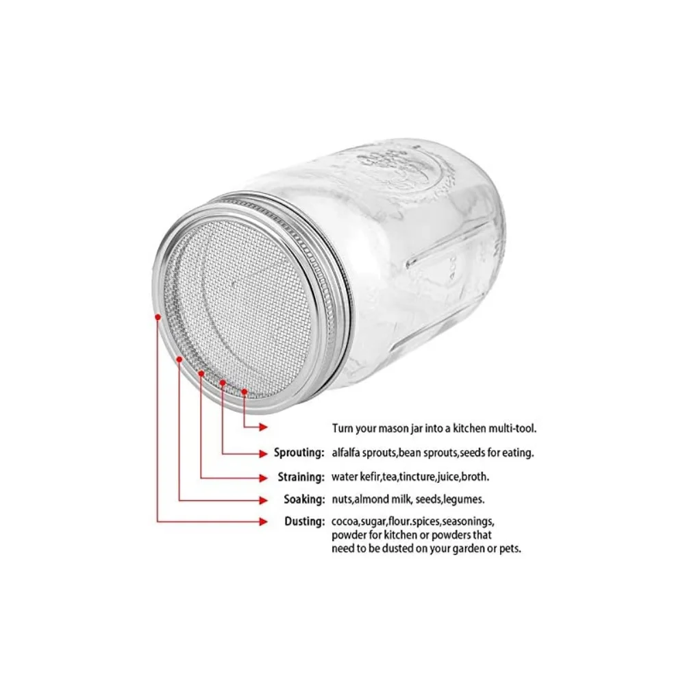 1Set Seed Sprouter Germination Cover Kit Sprouting Mason Jars with Stainless Steel Strainer Lids Stainless Steel Germinator Stan