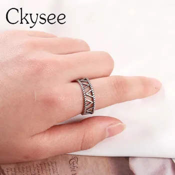 

Ckysee 100% 925 Sterling Silver Simple Lines V-Shaped Opening Retro Ring Adjustable Opening Ring Dia 18mm 925 Silver Jewelry