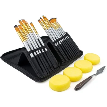 

Paint Brush Set, 15 Pack Different Sizes Paint Brushes with Palette Knife and Watercolor Sponge for Oil, Watercolor