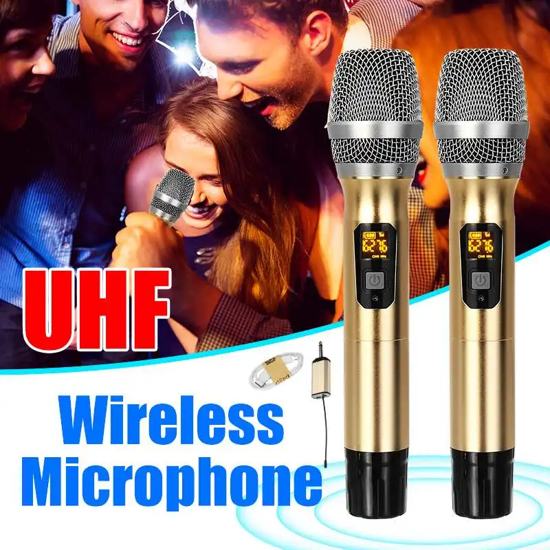 Профессиональная UHF Беспроводная микрофонная система ручной микрофон беспроводной 2 микрофона плеер с мини-приемником для бара шоу