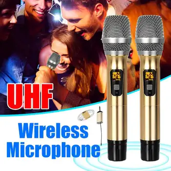 

Professional UHF Wireless Microphone System Handheld Mic Cordless 2 Mics Player With Mini Receiver For Bar Show Perform