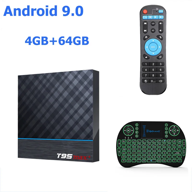 Смарт ТВ-приставка t95max+ Android 9,0 Amlogic S905X3 8k Netflix Plex медиа-сервер Play Store бесплатное приложение телеприставка PK HK1MAX H96 - Цвет: 4G 64G keyboard