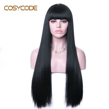 

COSYCODE Black Wig with Bangs 26 inch Women Wigs Long Straight Non-Lace Synthetic Cosplay Costume Wigs