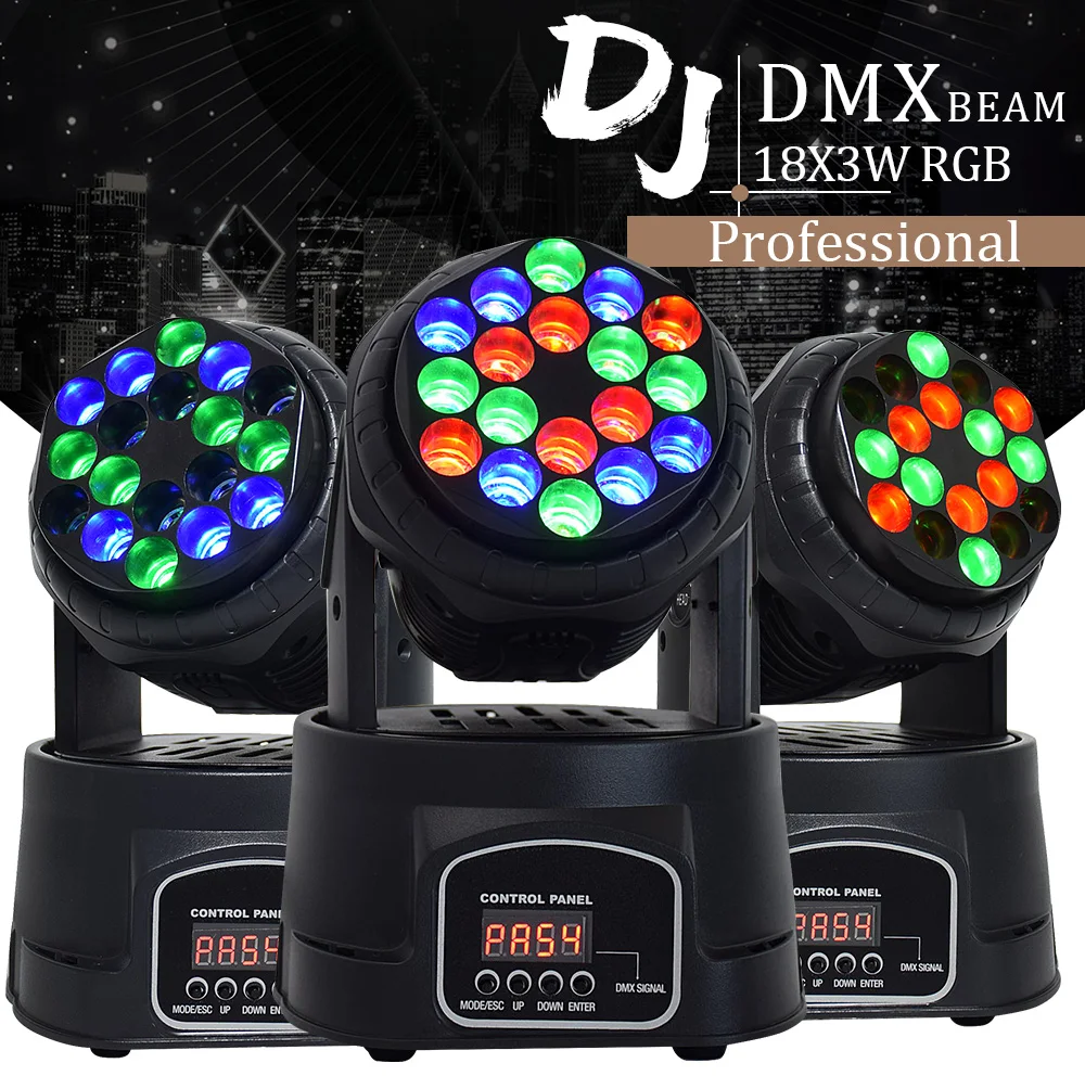 Светодиодный светильник с движущейся головкой 18x3 Вт RGB светодиодный мини-светильник с движущимся точечным лучом, светильник с подвижной головкой для мытья, для мероприятий, дискотеки, вечерние, для ночного клуба