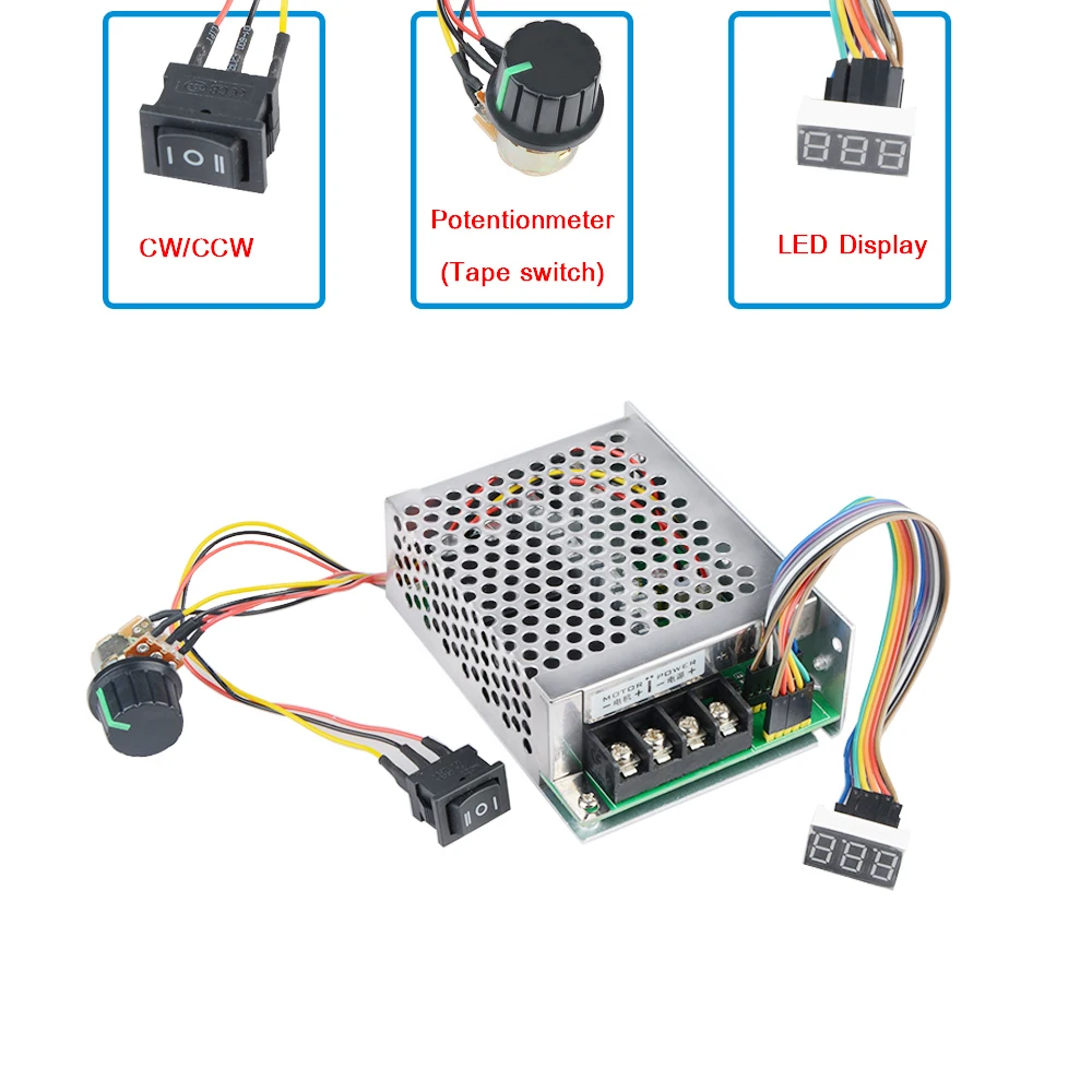 potenciômetro reversível, 0 ~ 100% ajustável, 10-55V, 60A, 12V, 24V, 48V, 2000W Max