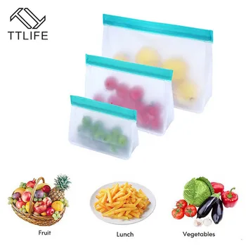

TTLIFE 3pcs /pack Silicone Food Storage Bag Reusable Freezer Bag Zip Lock Leakproof Top Fruits Lunch Box Kitchen Plastic Bags