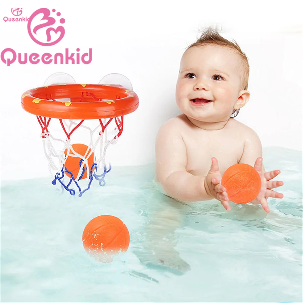 Niño juguetes de baño niños tiro de la bañera de agua juego para bebé niña Niño con 3 Mini de plástico de baloncesto divertido ducha