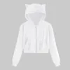 Crop Top Cat Ear Anime Hoodie Pullovers Women  Long Sleeve Streetwear Short Sweatshirt Ladies Girls Hoodies Long Sleeve Cropped 2