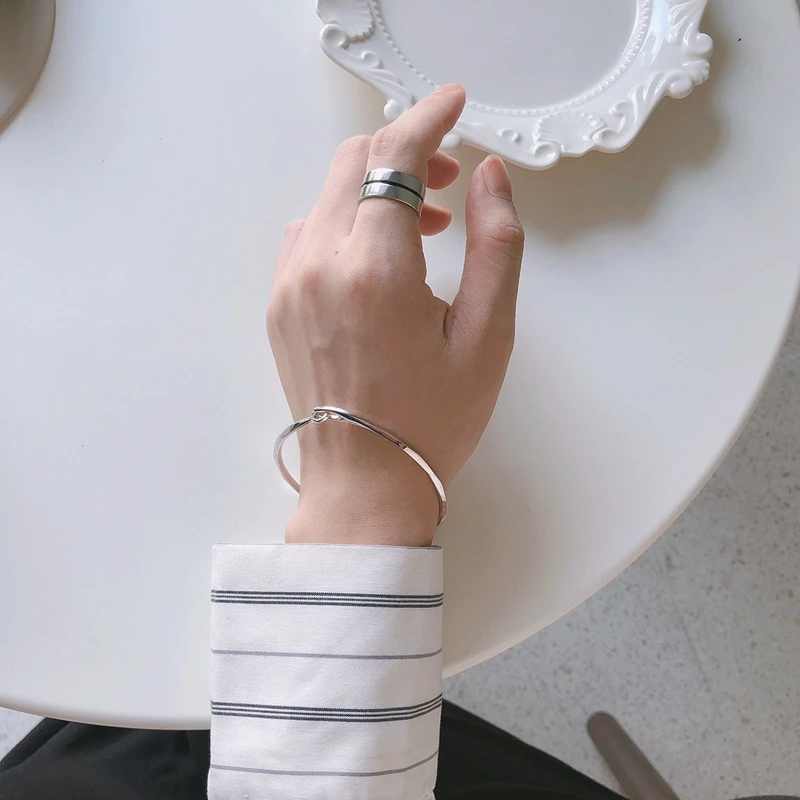 LouLeur 925 пробы серебристый неправильной формы браслеты винтажные браслеты с геометрическим орнаментом простой браслет для женщин модные ювелирные изделия подарки на день рождения